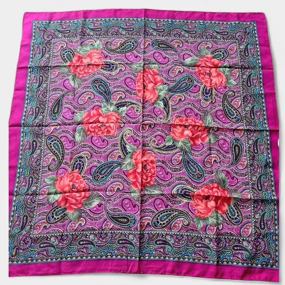 Adrienne Vittadini 100% Silk Paisley Floral Scarf Wrap Shawl. Magenta Pink Multi